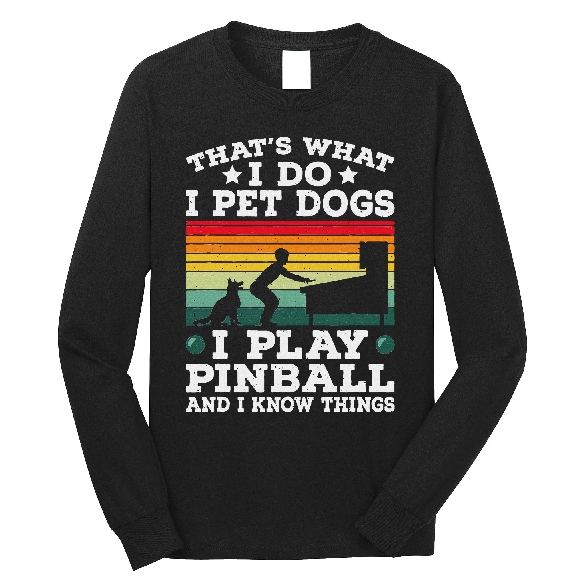Retro Arcade Game Machine Gamer Pet Dogs Play Pinball Long Sleeve Shirt
