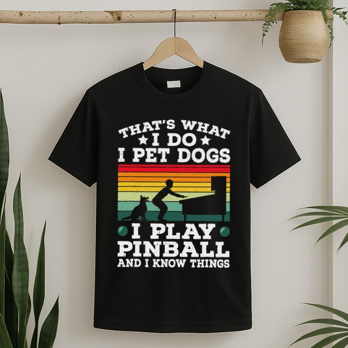 Retro Arcade Game Machine Gamer Pet Dogs Play Pinball T-Shirt