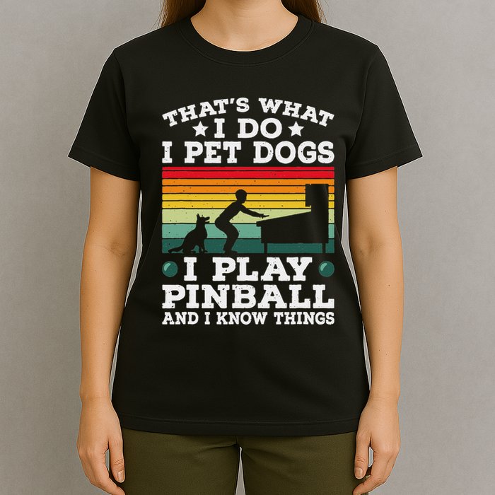 Retro Arcade Game Machine Gamer Pet Dogs Play Pinball T-Shirt