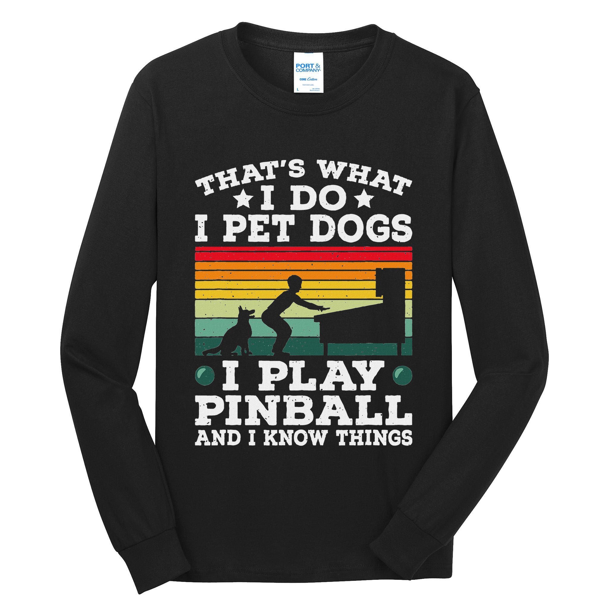 Retro Arcade Game Machine Gamer Pet Dogs Play Pinball Tall Long Sleeve T-Shirt