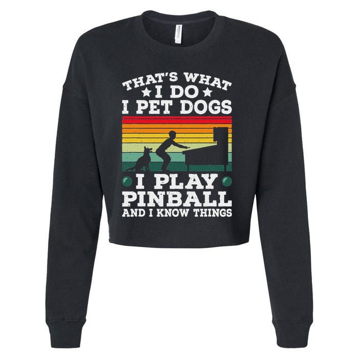 Retro Arcade Game Machine Gamer Pet Dogs Play Pinball Cropped Pullover Crew