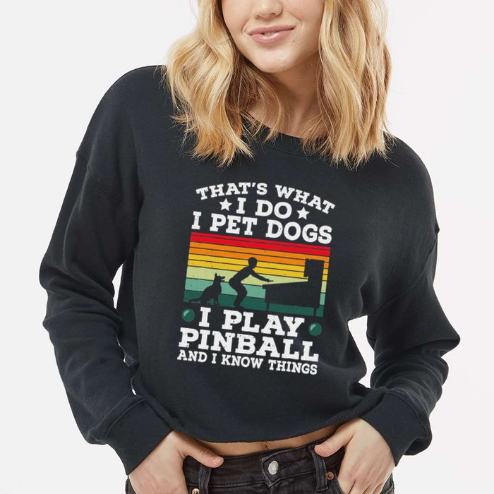 Retro Arcade Game Machine Gamer Pet Dogs Play Pinball Cropped Pullover Crew