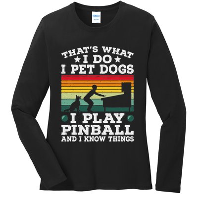 Retro Arcade Game Machine Gamer Pet Dogs Play Pinball Ladies Long Sleeve Shirt