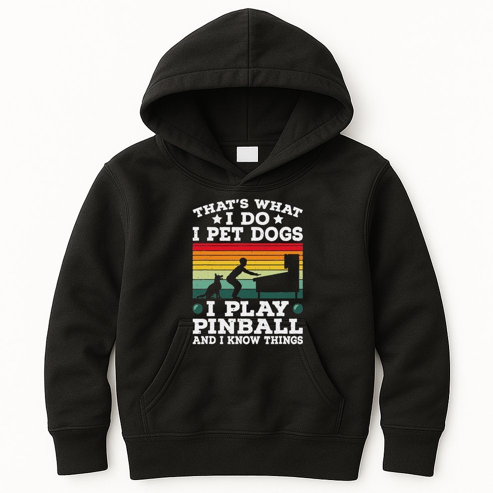 Retro Arcade Game Machine Gamer Pet Dogs Play Pinball Kids Hoodie