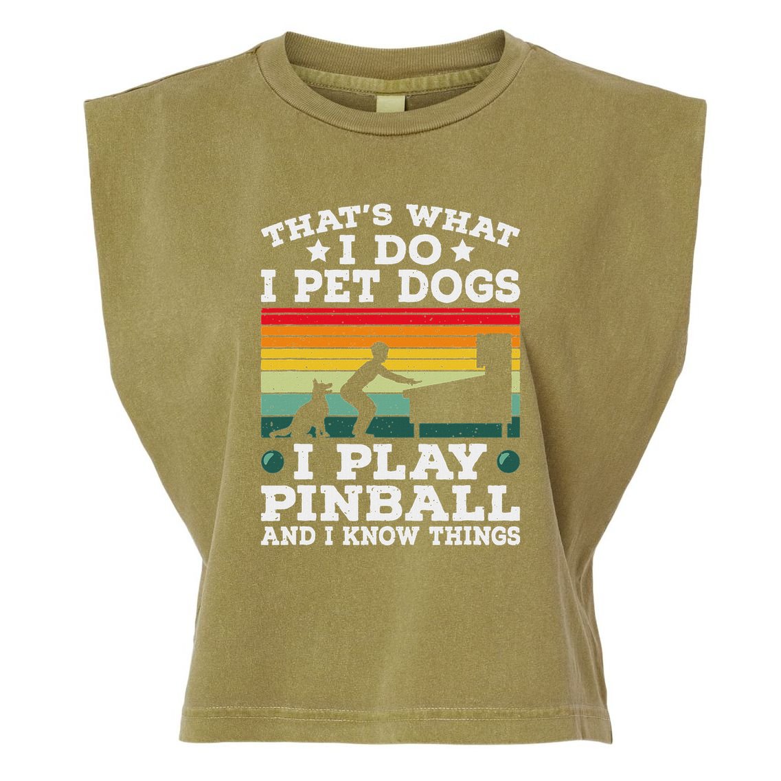 Retro Arcade Game Machine Gamer Pet Dogs Play Pinball Garment-Dyed Women's Muscle Tee