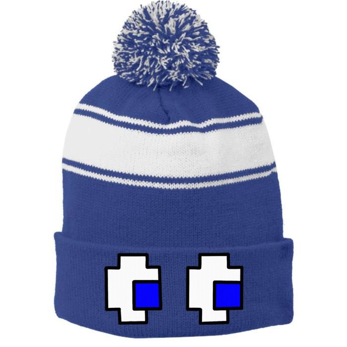 Retro Arcade Game Ghost Eyes Halloween Group Costume Stripe Pom Pom Beanie