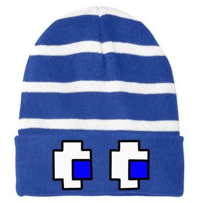 Retro Arcade Game Ghost Eyes Halloween Group Costume Striped Beanie with Solid Band