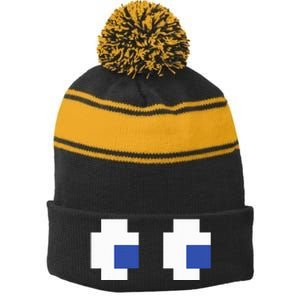 Retro Arcade Game Ghost Eyes Halloween Group Costume Stripe Pom Pom Beanie