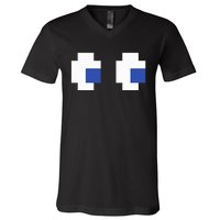 Retro Arcade Game Ghost Eyes Halloween Group Costume V-Neck T-Shirt