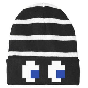 Retro Arcade Game Ghost Eyes Halloween Group Costume Striped Beanie with Solid Band