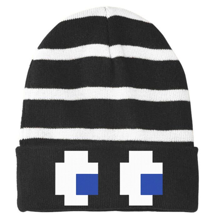 Retro Arcade Game Ghost Eyes Halloween Group Costume Striped Beanie with Solid Band