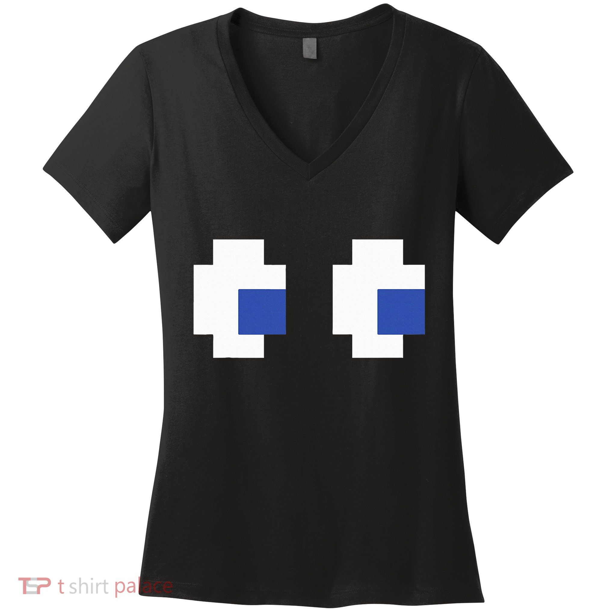 Retro Arcade Game Ghost Eyes Halloween Group Costume Women's V-Neck T-Shirt