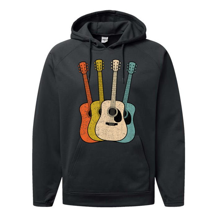 Retro Acoustic Guitar Vintage Guitarist Cool Music Graphic Performance Fleece Hoodie