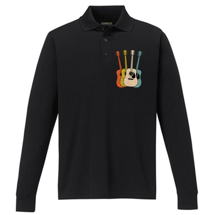 Retro Acoustic Guitar Vintage Guitarist Cool Music Graphic Performance Long Sleeve Polo