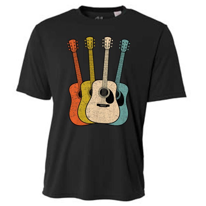 Retro Acoustic Guitar Vintage Guitarist Cool Music Graphic Cooling Performance Crew T-Shirt