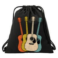 Retro Acoustic Guitar Vintage Guitarist Cool Music Graphic Drawstring Bag