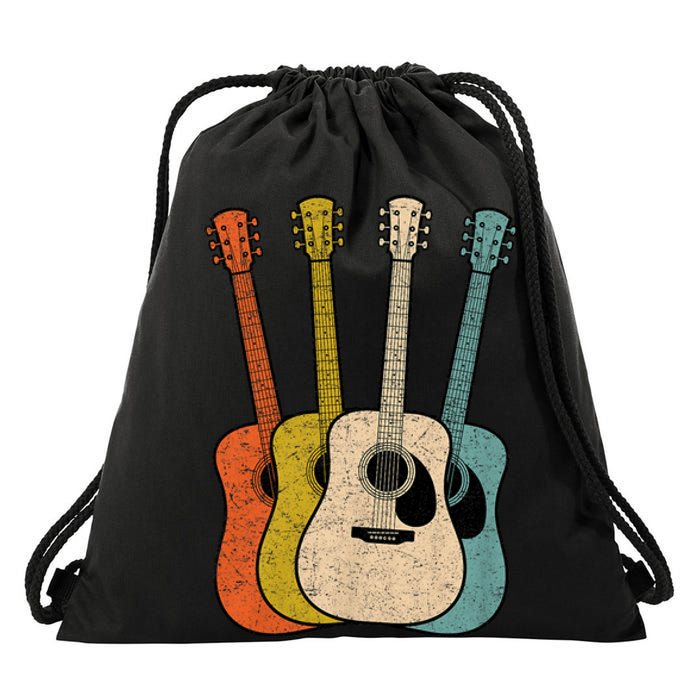 Retro Acoustic Guitar Vintage Guitarist Cool Music Graphic Drawstring Bag