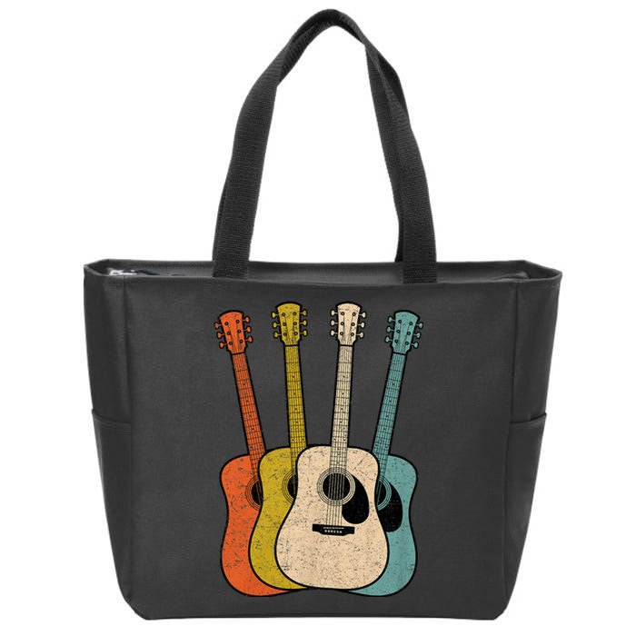 Retro Acoustic Guitar Vintage Guitarist Cool Music Graphic Zip Tote Bag