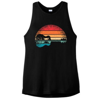 Retro Acoustic Guitar Lake Sunset Guitarist Music Lover Rock Ladies PosiCharge Tri-Blend Wicking Tank