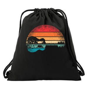 Retro Acoustic Guitar Lake Sunset Guitarist Music Lover Rock Drawstring Bag