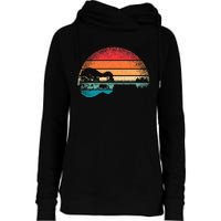 Retro Acoustic Guitar Lake Sunset Guitarist Music Lover Rock Womens Funnel Neck Pullover Hood