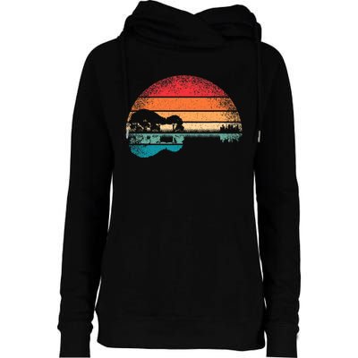 Retro Acoustic Guitar Lake Sunset Guitarist Music Lover Rock Womens Funnel Neck Pullover Hood