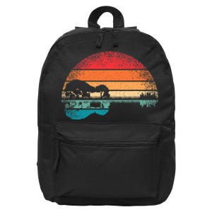 Retro Acoustic Guitar Lake Sunset Guitarist Music Lover Rock 16 in Basic Backpack