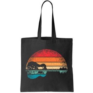 Retro Acoustic Guitar Lake Sunset Guitarist Music Lover Rock Tote Bag