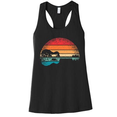 Retro Acoustic Guitar Lake Sunset Guitarist Music Lover Rock Women's Racerback Tank