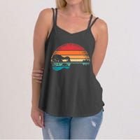 Retro Acoustic Guitar Lake Sunset Guitarist Music Lover Rock Women's Strappy Tank