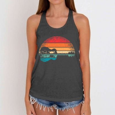 Retro Acoustic Guitar Lake Sunset Guitarist Music Lover Rock Women's Knotted Racerback Tank