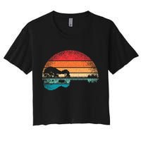 Retro Acoustic Guitar Lake Sunset Guitarist Music Lover Rock Women's Crop Top Tee