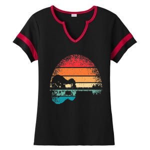 Retro Acoustic Guitar Lake Sunset Guitarist Music Lover Ladies Halftime Notch Neck Tee