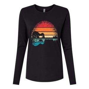 Retro Acoustic Guitar Lake Sunset Guitarist Music Lover Womens Cotton Relaxed Long Sleeve T-Shirt