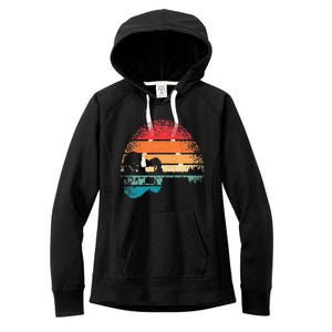 Retro Acoustic Guitar Lake Sunset Guitarist Music Lover Women's Fleece Hoodie