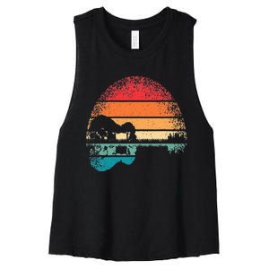 Retro Acoustic Guitar Lake Sunset Guitarist Music Lover Women's Racerback Cropped Tank