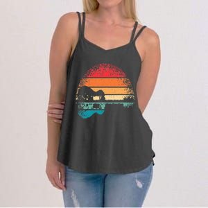 Retro Acoustic Guitar Lake Sunset Guitarist Music Lover Women's Strappy Tank