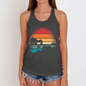 Retro Acoustic Guitar Lake Sunset Guitarist Music Lover Women's Knotted Racerback Tank