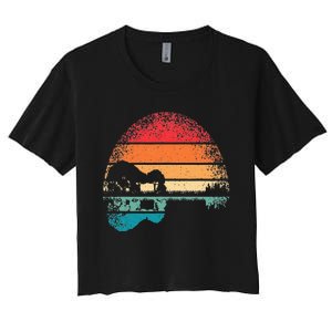 Retro Acoustic Guitar Lake Sunset Guitarist Music Lover Women's Crop Top Tee