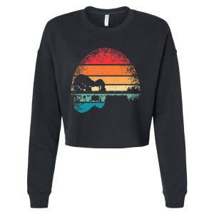 Retro Acoustic Guitar Lake Sunset Guitarist Music Lover Cropped Pullover Crew