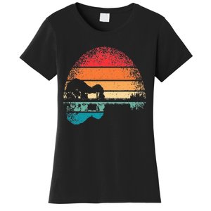 Retro Acoustic Guitar Lake Sunset Guitarist Music Lover Women's T-Shirt