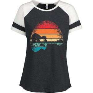 Retro Acoustic Guitar Lake Sunset Guitarist Music Lover Enza Ladies Jersey Colorblock Tee