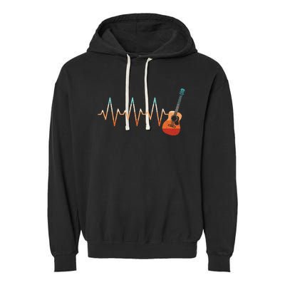 Retro Acoustic Guitar Heartbeat Guitarist Country Music Rock Garment-Dyed Fleece Hoodie