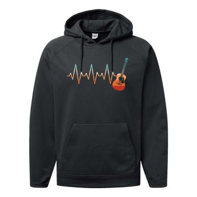 Retro Acoustic Guitar Heartbeat Guitarist Country Music Rock Performance Fleece Hoodie