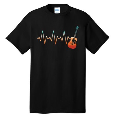 Retro Acoustic Guitar Heartbeat Guitarist Country Music Rock Tall T-Shirt