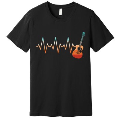 Retro Acoustic Guitar Heartbeat Guitarist Country Music Rock Premium T-Shirt