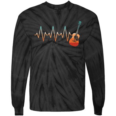 Retro Acoustic Guitar Heartbeat Guitarist Country Music Rock Tie-Dye Long Sleeve Shirt