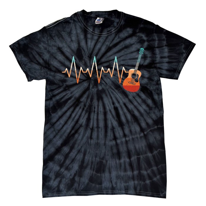 Retro Acoustic Guitar Heartbeat Guitarist Country Music Rock Tie-Dye T-Shirt