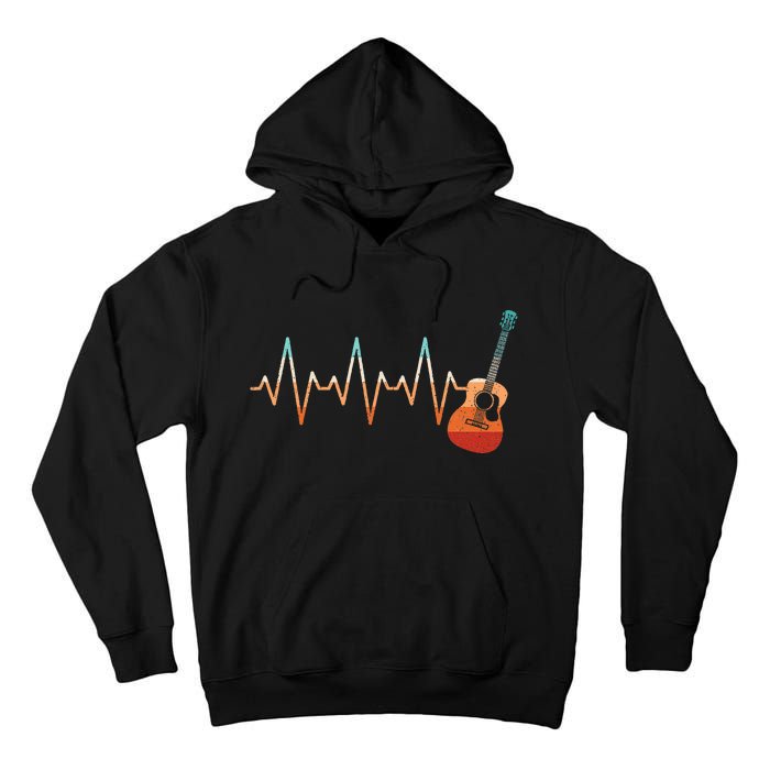 Retro Acoustic Guitar Heartbeat Guitarist Country Music Rock Tall Hoodie