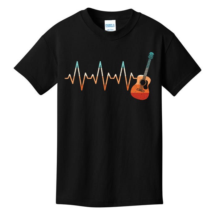 Retro Acoustic Guitar Heartbeat Guitarist Country Music Rock Kids T-Shirt